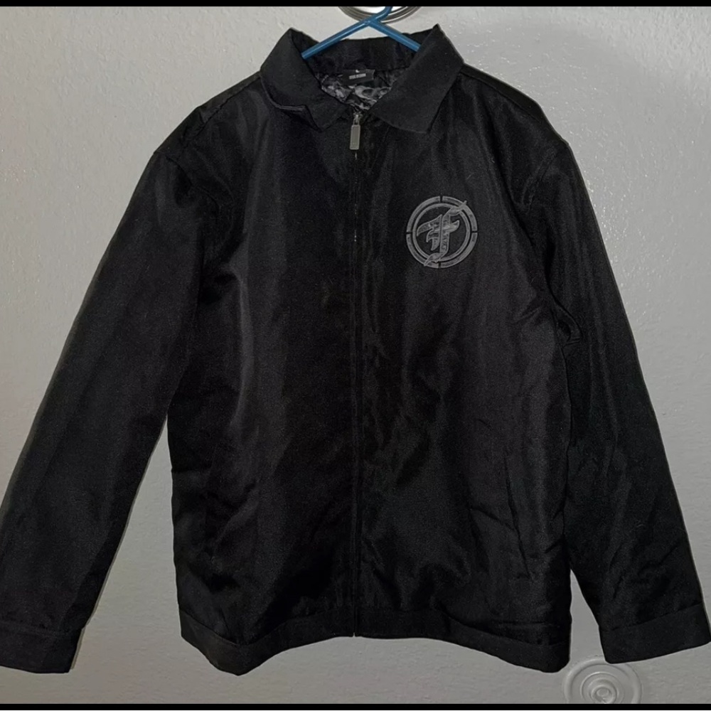 FEARLESS Jacket Pro Black Sz Large Full Zip Coat Embroidered Quilted Lining